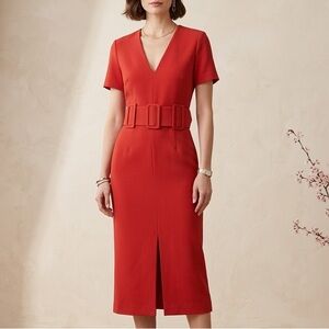 Zara Red Belted B-Neck - Small - Chic & Sophisticated